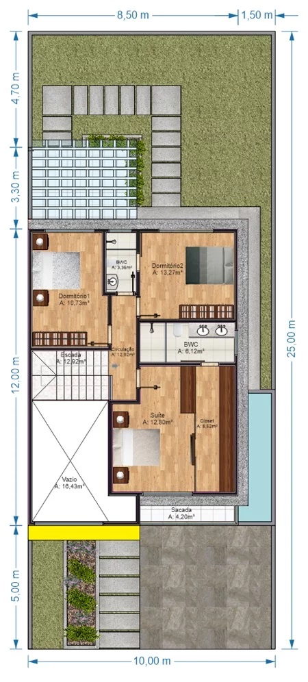 Modern House Plot 10x25 Meter With 3 Bedrooms first floor plan