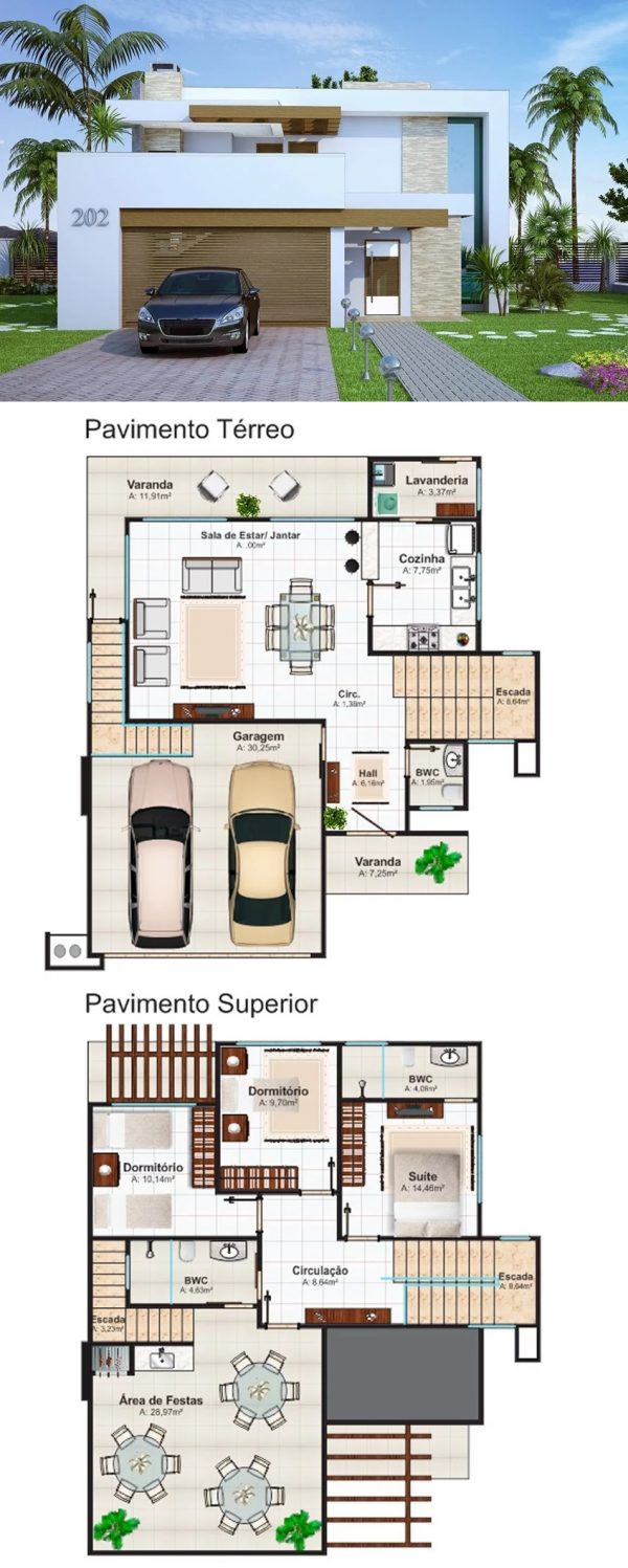 200 Sqm House Plan 11x11 Meter 3 Bedrooms - House Design 3D