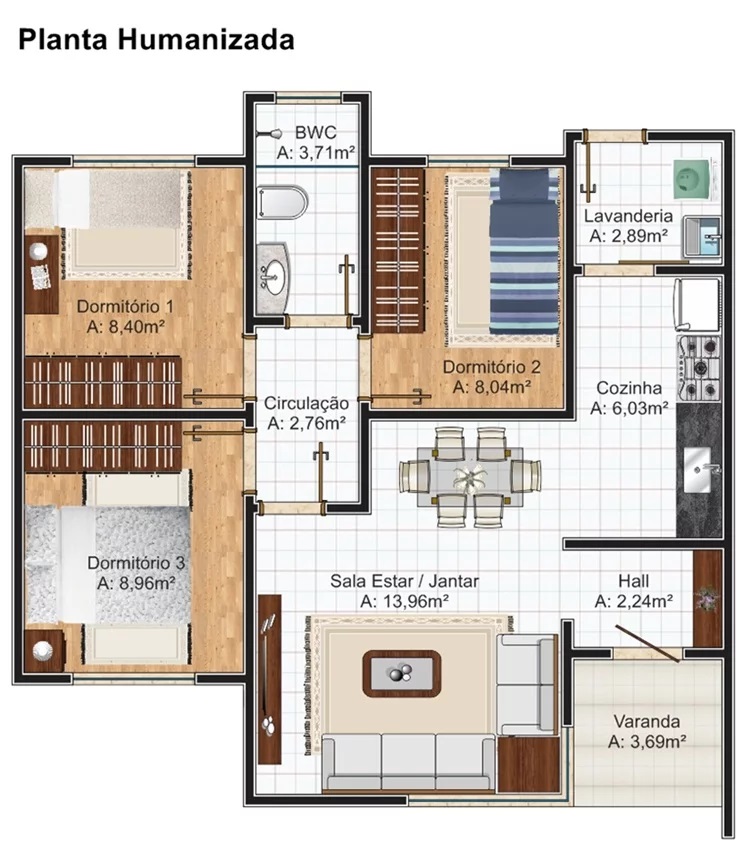 House Design Plan 9x9 Meter with 3 Bedrooms layout floor plan