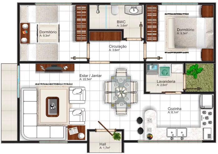 House-Design-Plans-10x7.5-Meter-with-2-Bedrooms-layout-floor-plan