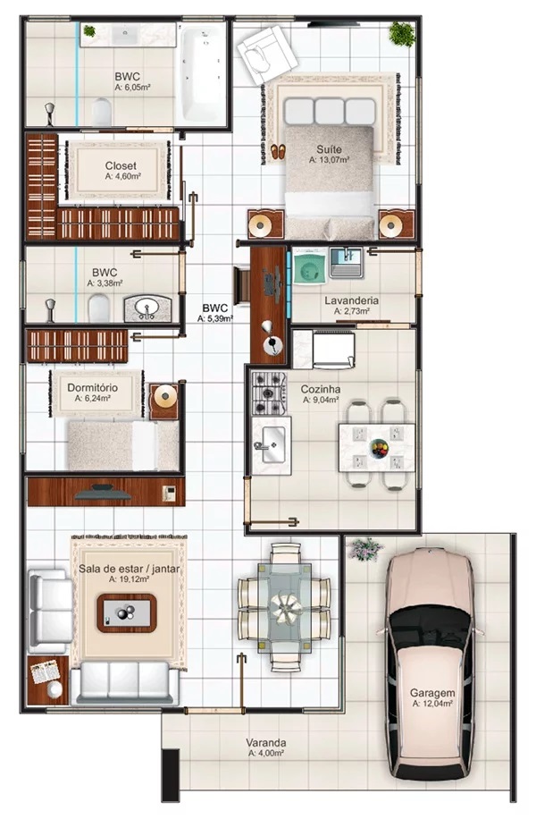 House Design Plans 8x13 Meter with 2 Bedrooms layout floor plan