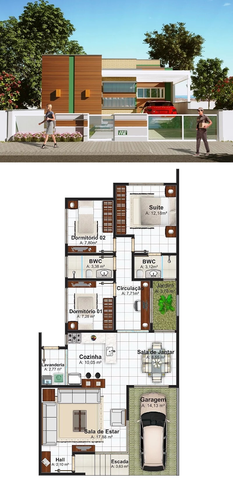 House Design Plans 8x16 Meter 3 Bedrooms Plot 8x25M front 3d view 1 - Cover