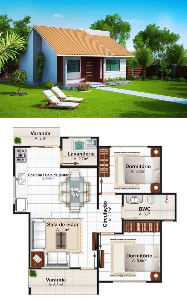 House Design Plans 8x9 Meter With 2 Bedrooms House Design 3d