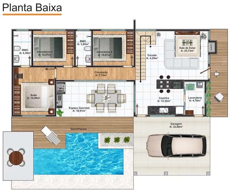 House Design Plot 15x25 Meter with 3 Bedrooms layout plan
