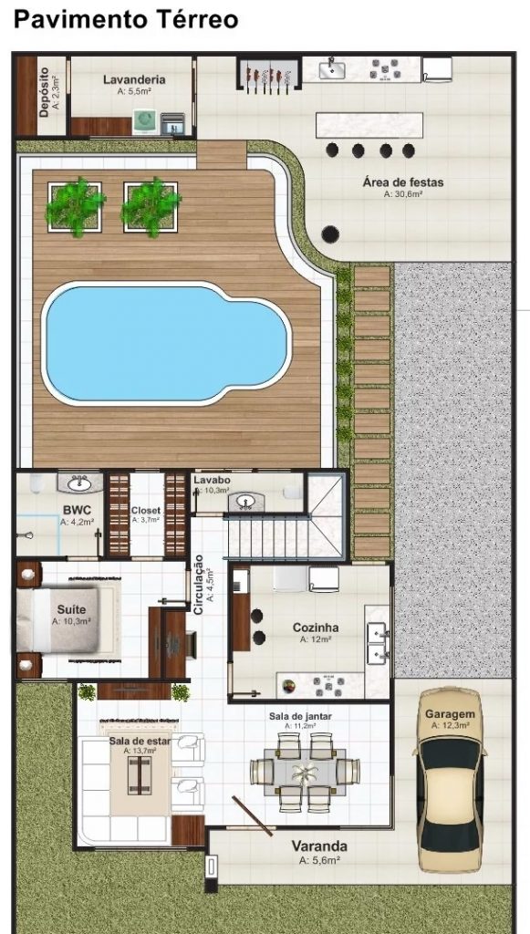 House Plan Plot 12x25 Meter with 3 Bedrooms layout ground floor plan