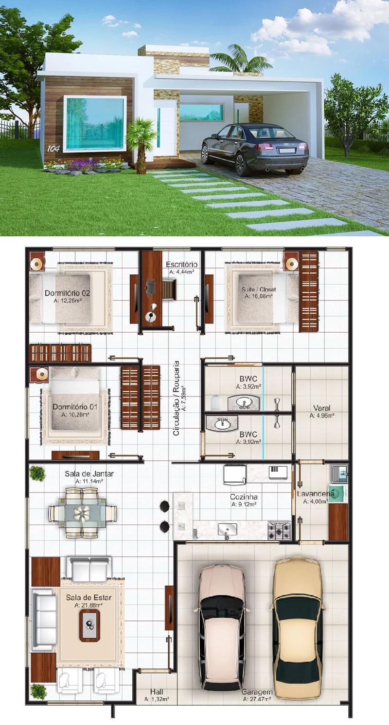 Modern House Design 10x14 Meter with 2 Bedrooms