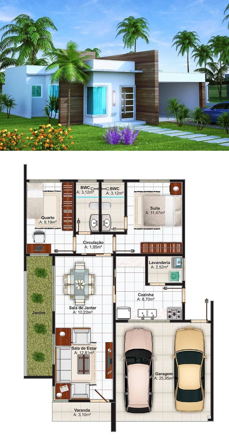 Modern-House-Plan-10x13.5-Meter-2-Bedrooms-Plot-10x20-M-front-3d-view