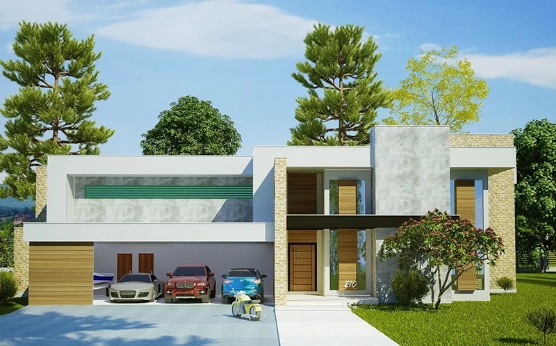 Modern House Plan 30x45 Meter with 5 Bedrooms front 3d view 1