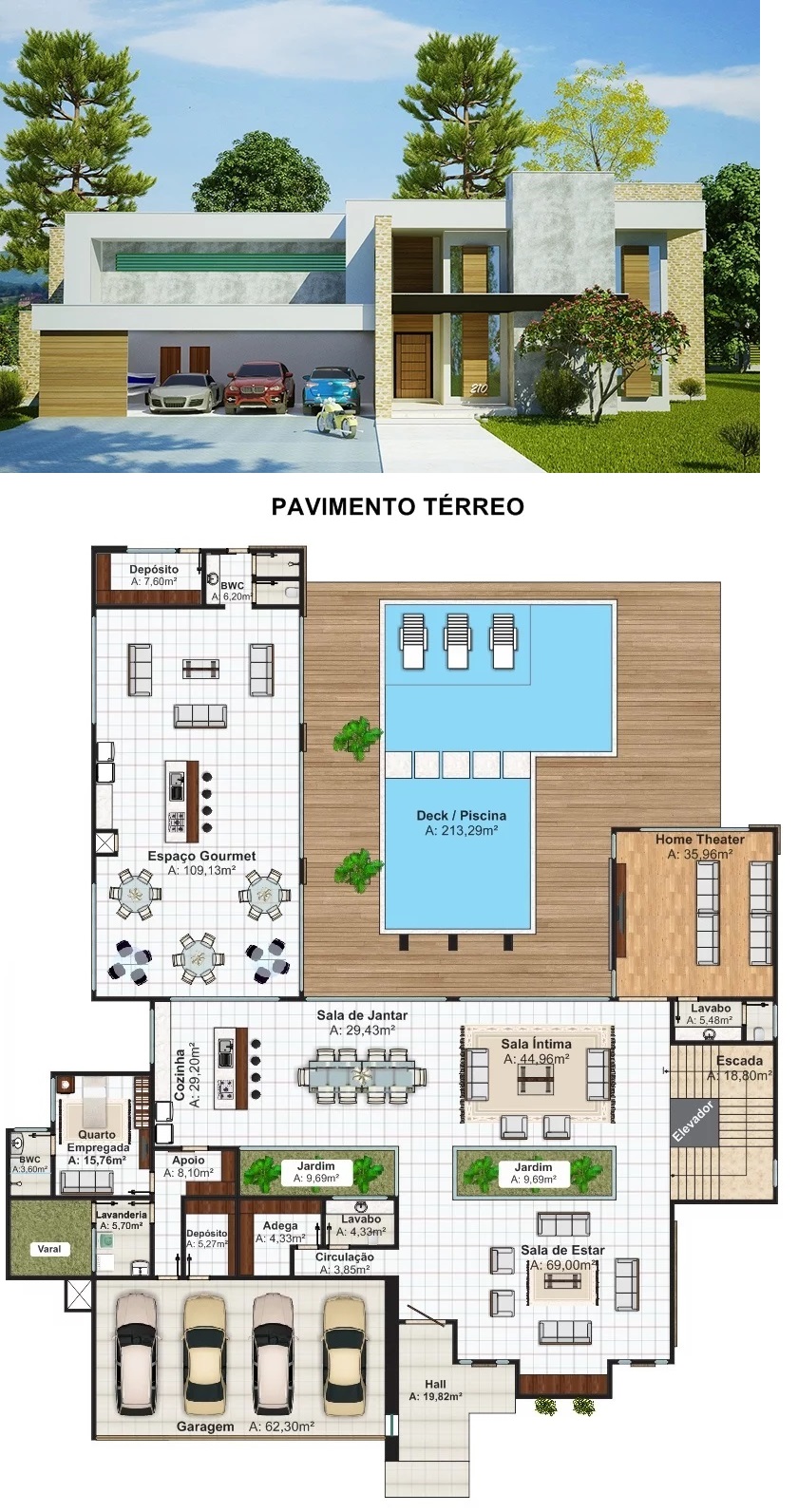Modern-House-Plan-30x45-Meter-with-5-Bedrooms-front-3d-view