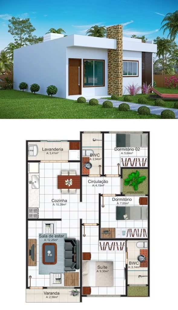 Small House Design 8x10 Meter with 3 Bedrooms front 3d