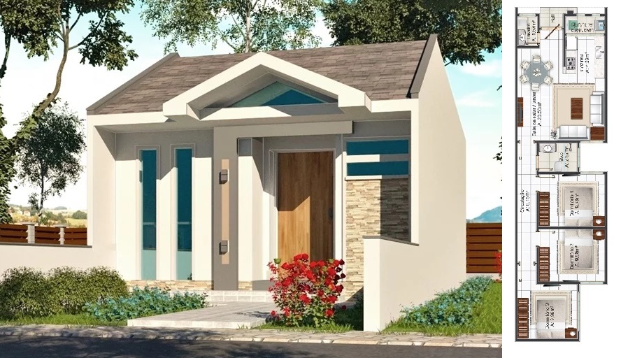 Small-House-Plot-5x25-Meter-with-3-Bedrooms-3d-view