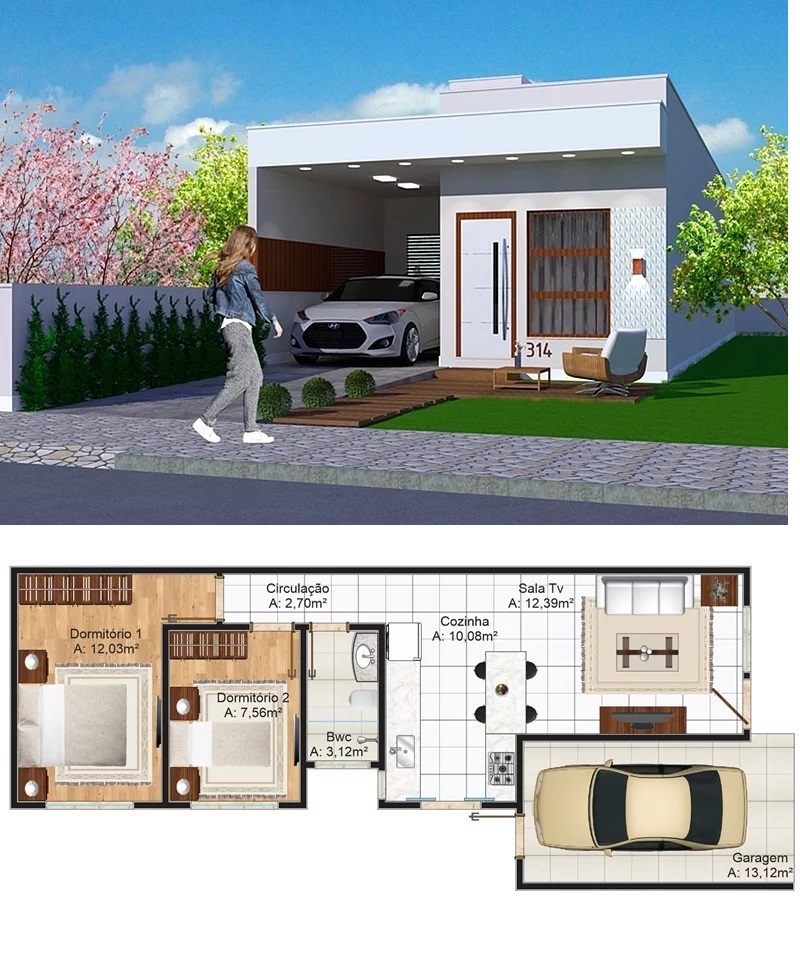 Small-House-Plot-6x25-Meter-with-2-Bedrooms-layout-front-3d
