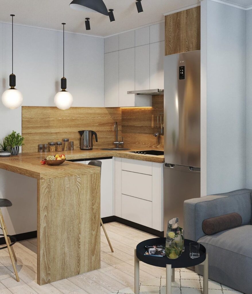 Small U-Shaped Kitchen Idea with Breakfast Bar - House Design 3D